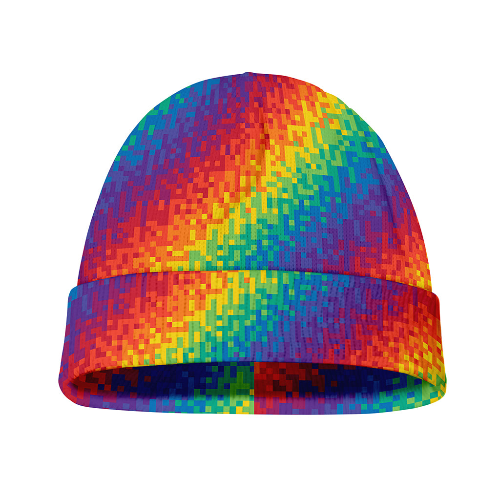 Pixel Rainbow Pattern Print Beanie
