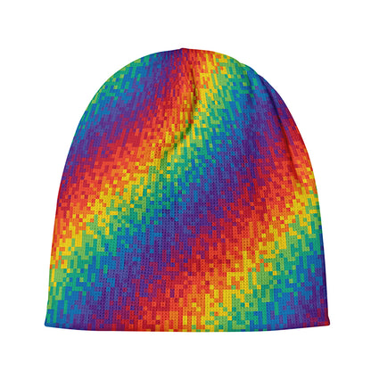 Pixel Rainbow Pattern Print Beanie