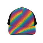 Pixel Rainbow Pattern Print Black Mesh Trucker Cap