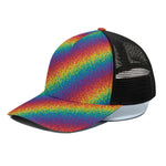 Pixel Rainbow Pattern Print Black Mesh Trucker Cap