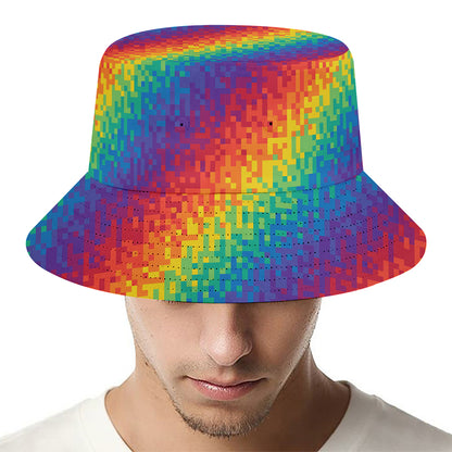 Pixel Rainbow Pattern Print Bucket Hat