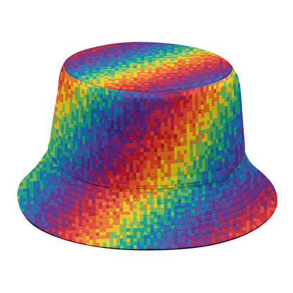 Pixel Rainbow Pattern Print Bucket Hat