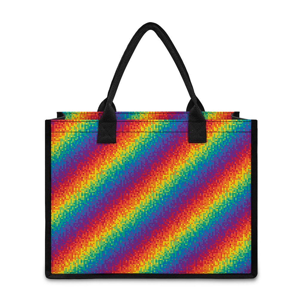 Pixel Rainbow Pattern Print Canvas Tote Bag