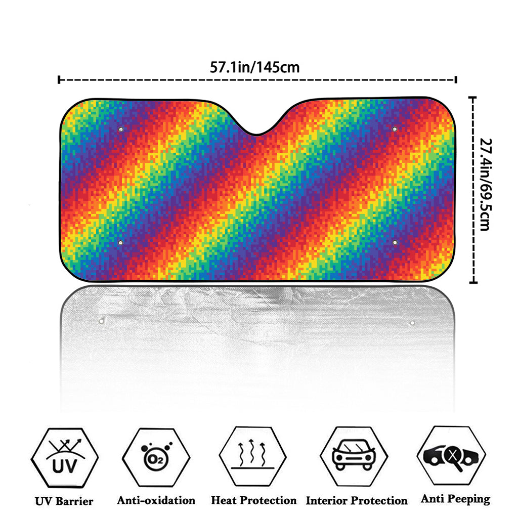 Pixel Rainbow Pattern Print Car Windshield Sun Shade