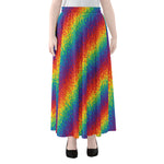 Pixel Rainbow Pattern Print Chiffon Maxi Skirt