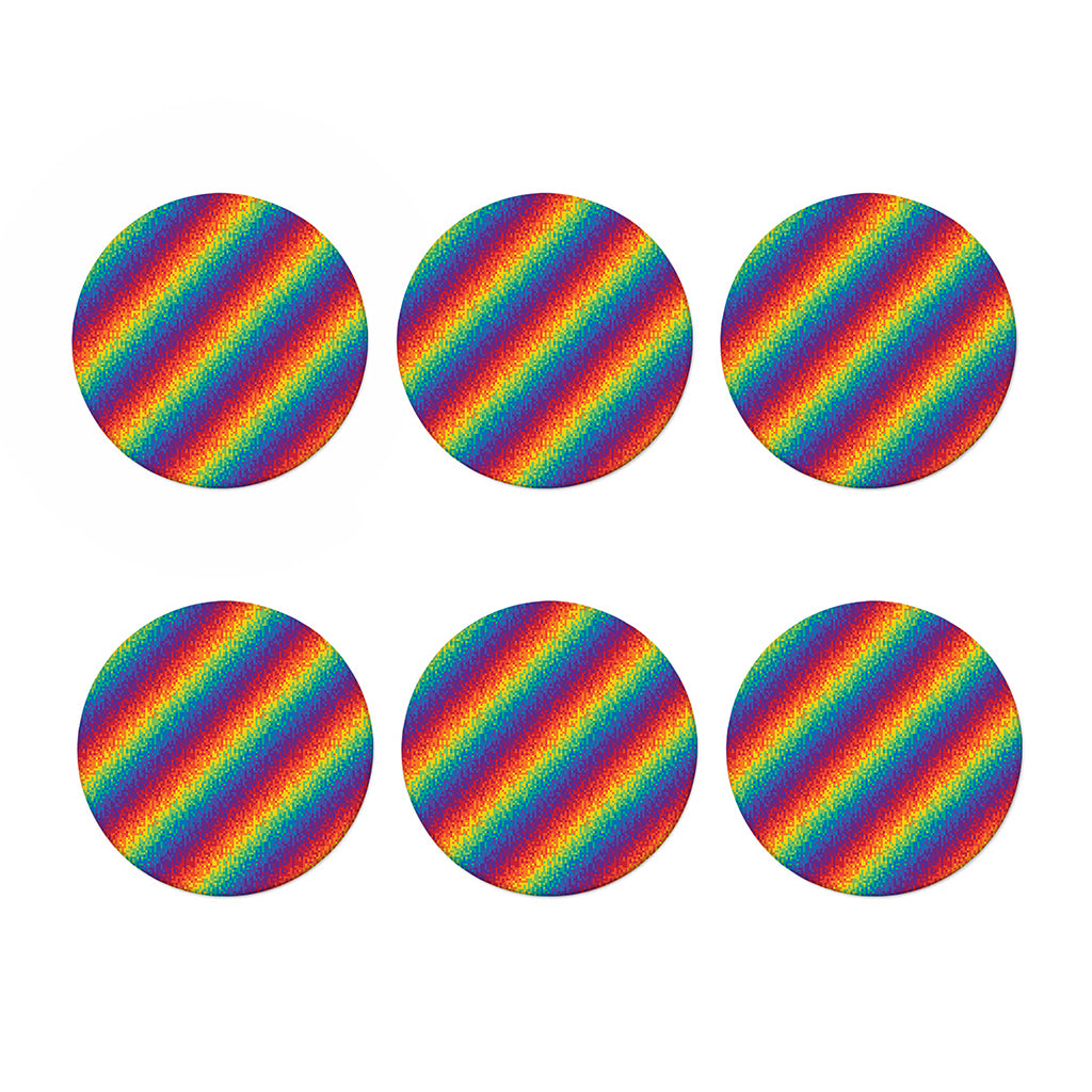 Pixel Rainbow Pattern Print Coaster Set