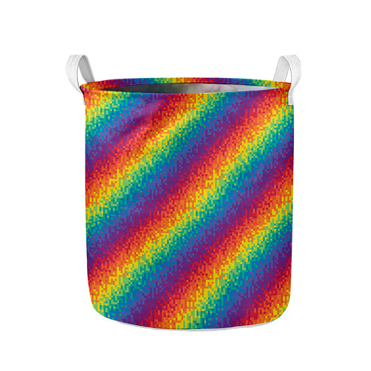 Pixel Rainbow Pattern Print Collapsible Laundry Basket