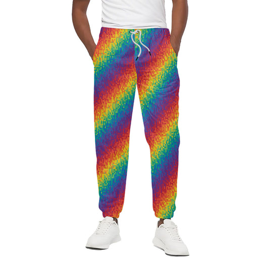 Pixel Rainbow Pattern Print Cotton Pants