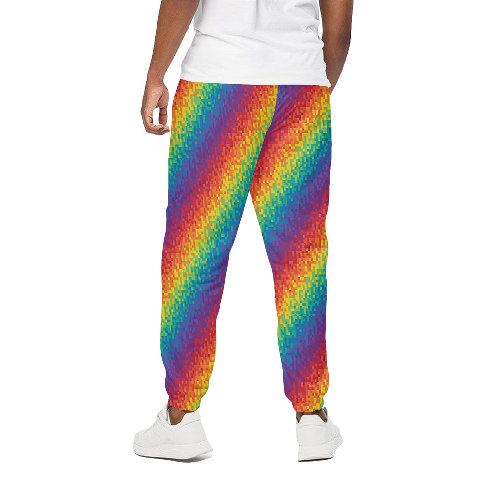 Pixel Rainbow Pattern Print Cotton Pants