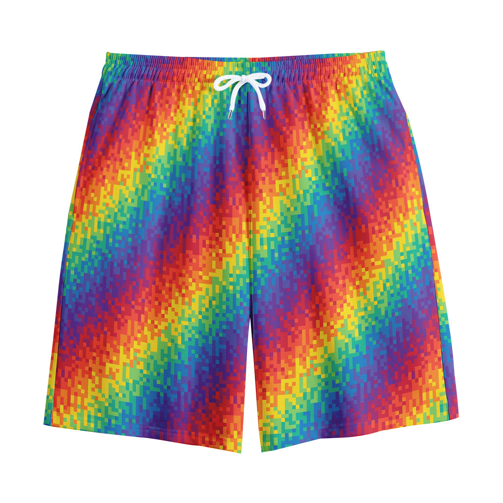 Pixel Rainbow Pattern Print Cotton Shorts
