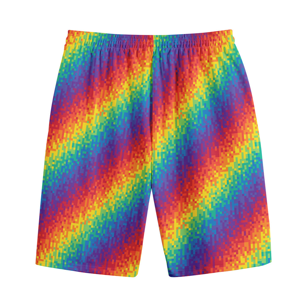 Pixel Rainbow Pattern Print Cotton Shorts