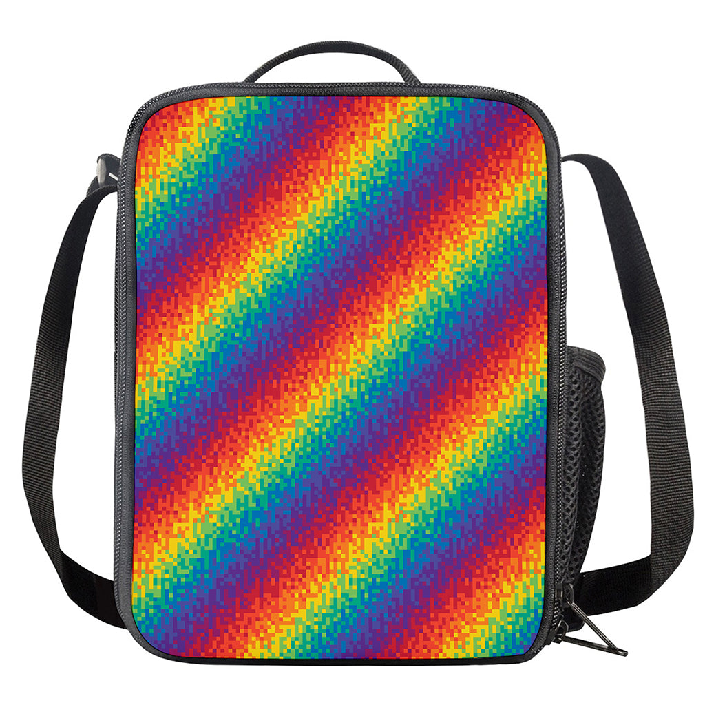 Pixel Rainbow Pattern Print Crossbody Lunch Bag