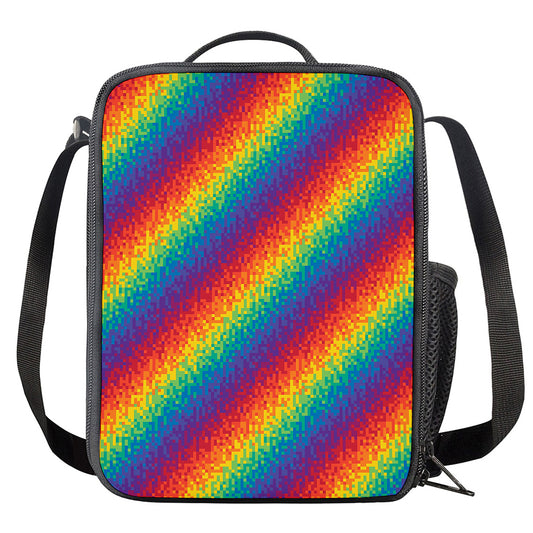 Pixel Rainbow Pattern Print Crossbody Lunch Bag