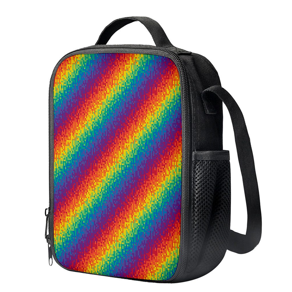 Pixel Rainbow Pattern Print Crossbody Lunch Bag