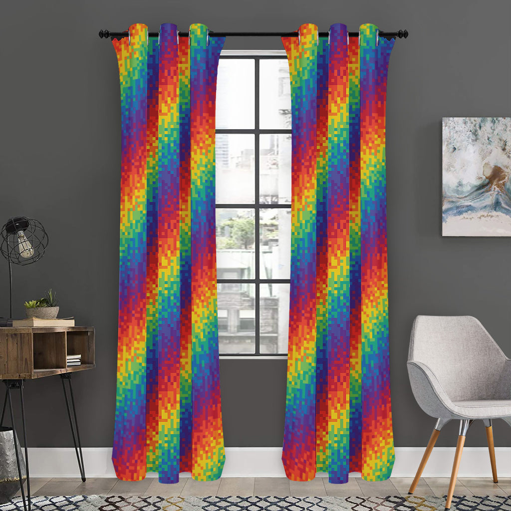 Pixel Rainbow Pattern Print Curtain
