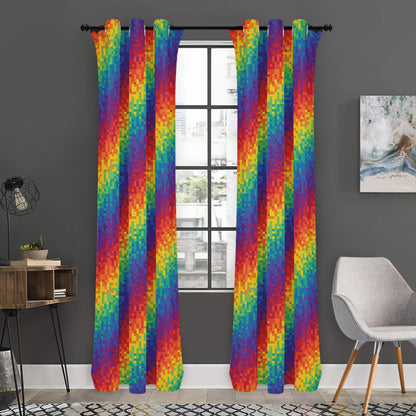 Pixel Rainbow Pattern Print Curtain