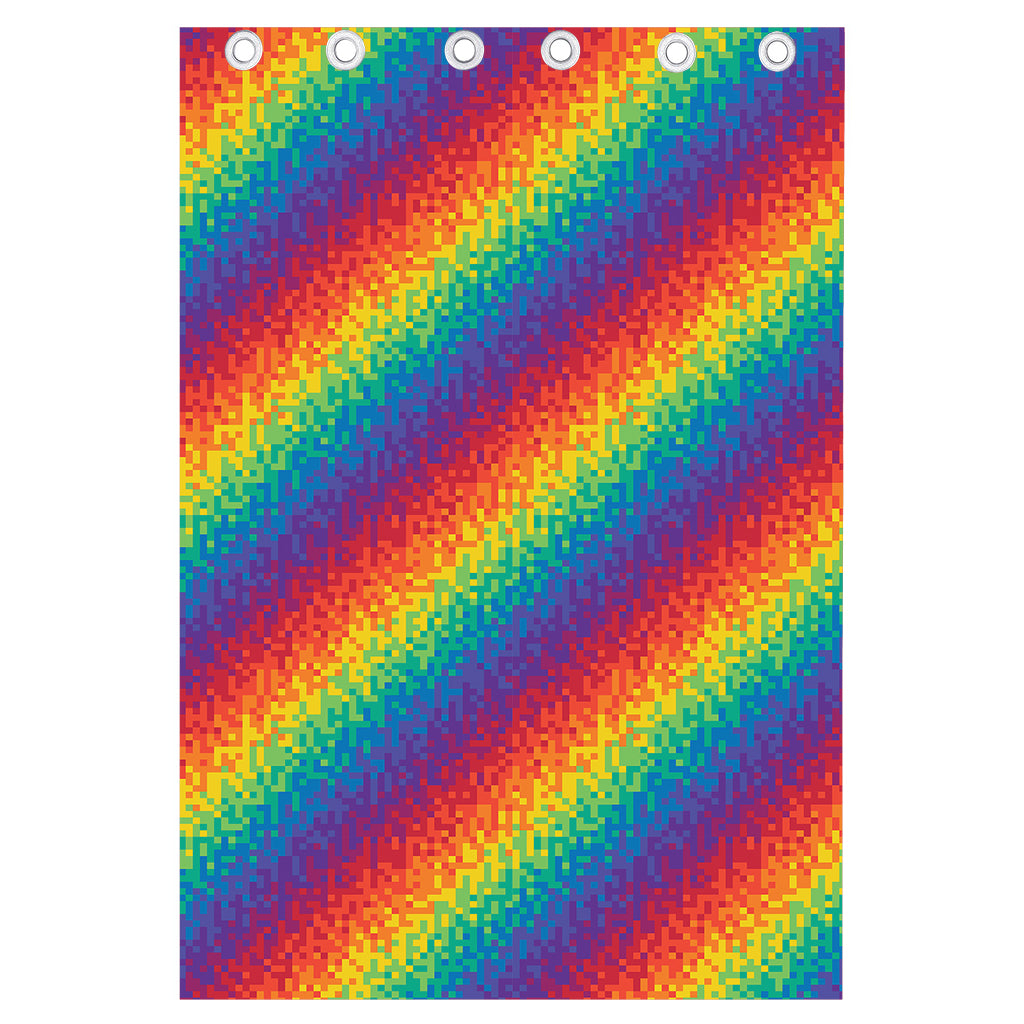 Pixel Rainbow Pattern Print Curtain