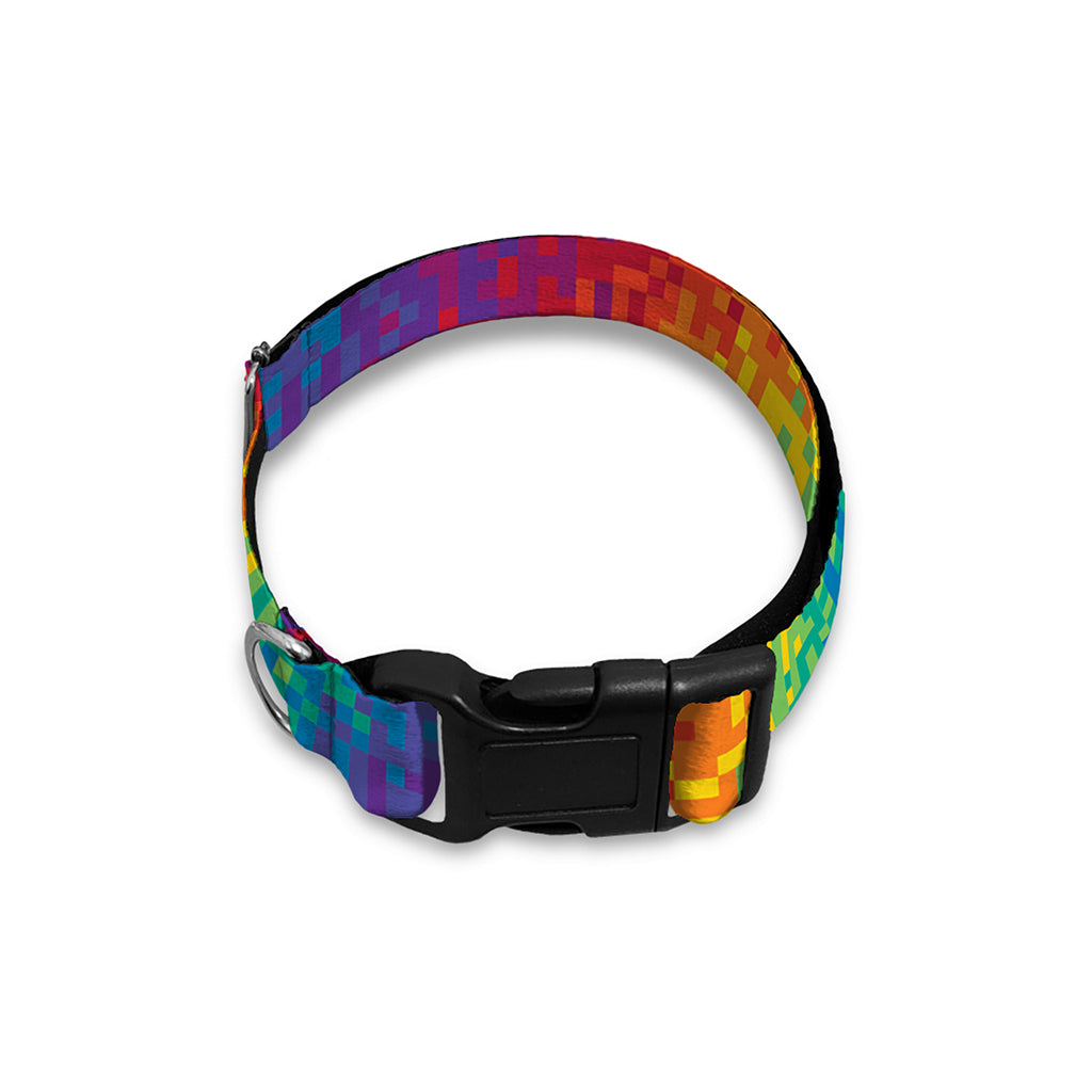 Pixel Rainbow Pattern Print Dog Collar