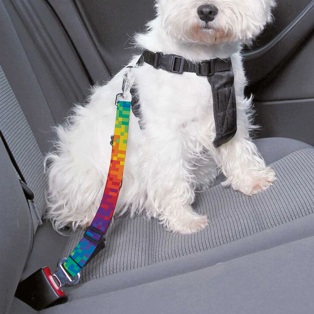 Pixel Rainbow Pattern Print Dog Seat Belt