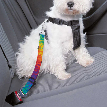 Pixel Rainbow Pattern Print Dog Seat Belt