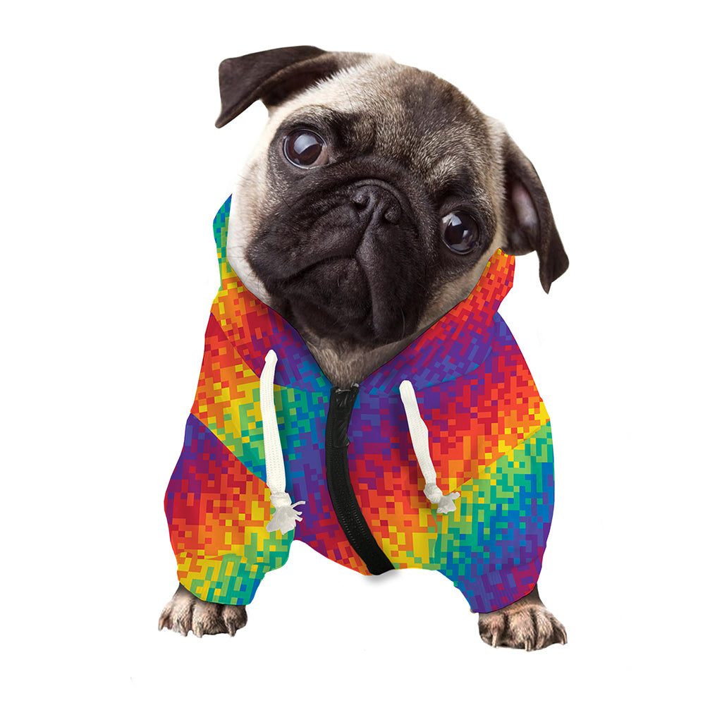 Pixel Rainbow Pattern Print Dog Zip Up Hoodie