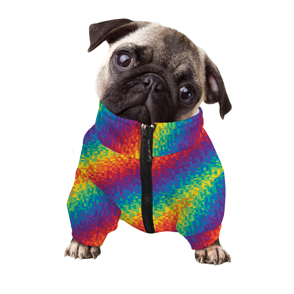 Pixel Rainbow Pattern Print Dog Zip Up Jacket