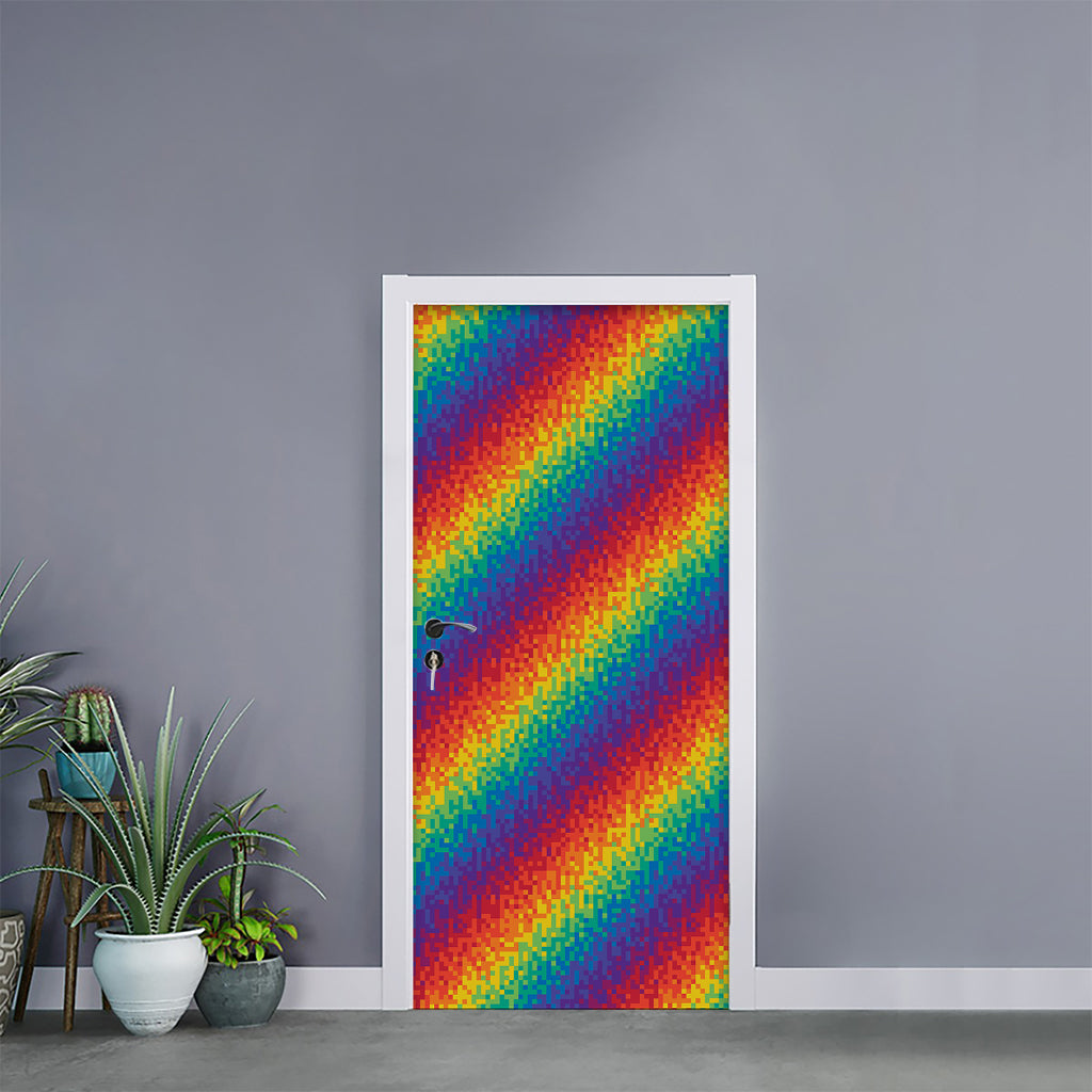 Pixel Rainbow Pattern Print Door Sticker