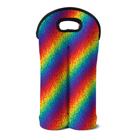 Pixel Rainbow Pattern Print Double Neoprene Wine Tote