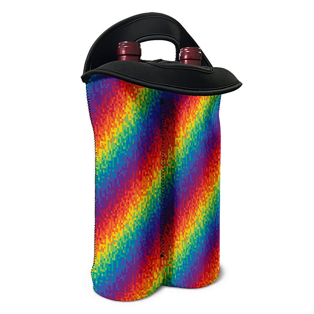 Pixel Rainbow Pattern Print Double Neoprene Wine Tote