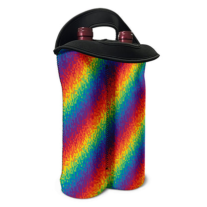 Pixel Rainbow Pattern Print Double Neoprene Wine Tote