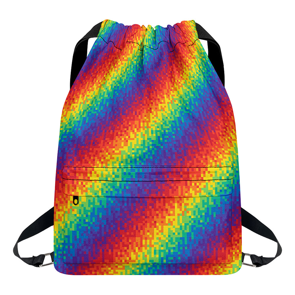 Pixel Rainbow Pattern Print Drawstring Backpack
