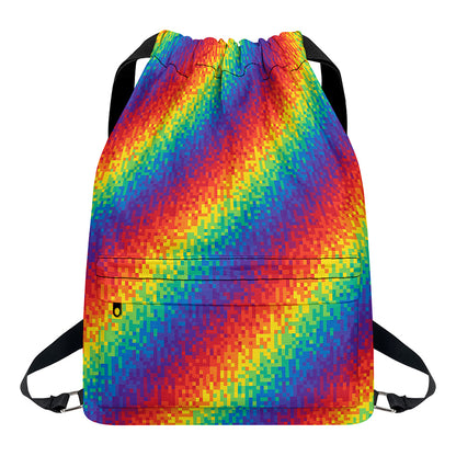 Pixel Rainbow Pattern Print Drawstring Backpack