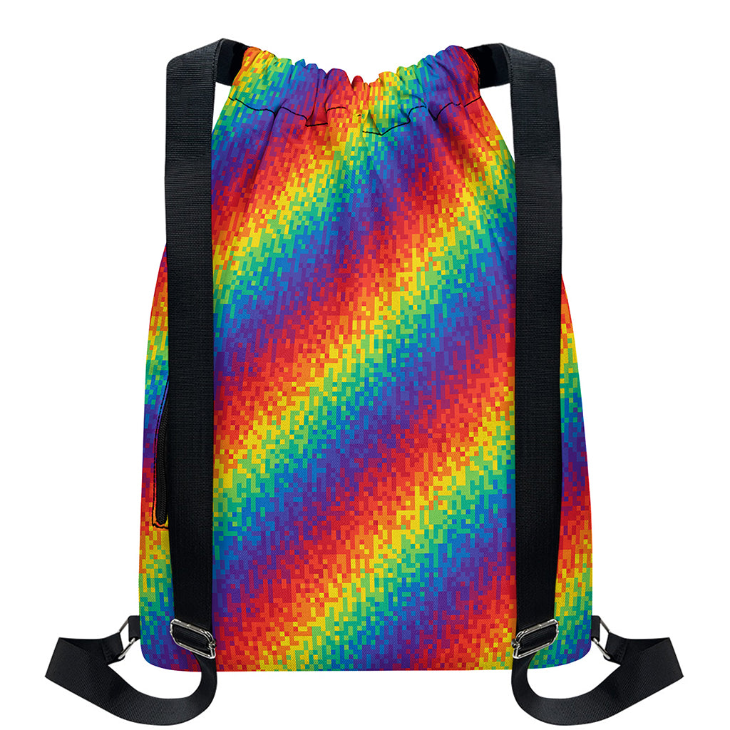 Pixel Rainbow Pattern Print Drawstring Backpack