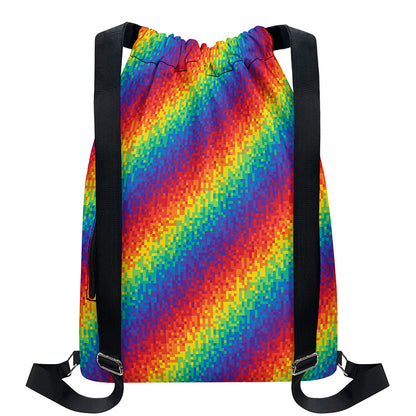 Pixel Rainbow Pattern Print Drawstring Backpack