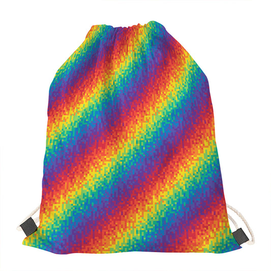 Pixel Rainbow Pattern Print Drawstring Bag