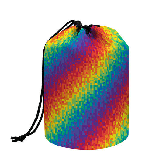 Pixel Rainbow Pattern Print Drawstring Makeup Bag