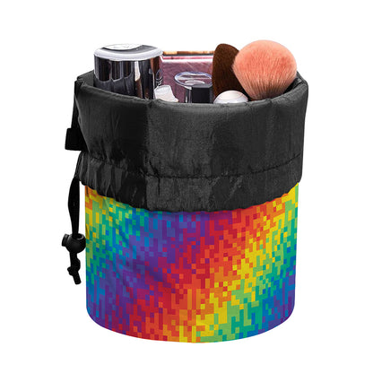 Pixel Rainbow Pattern Print Drawstring Makeup Bag