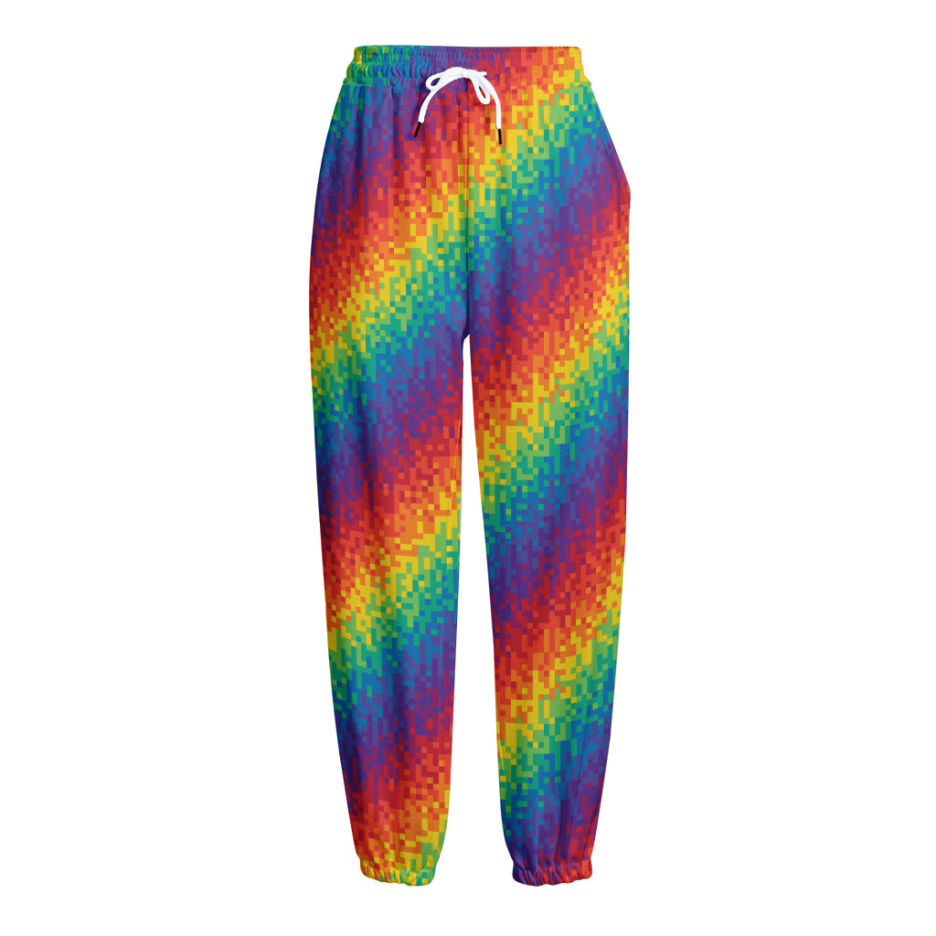 Pixel Rainbow Pattern Print Fleece Lined Knit Pants