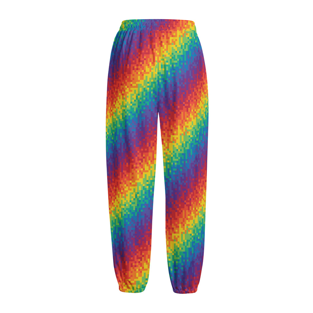 Pixel Rainbow Pattern Print Fleece Lined Knit Pants