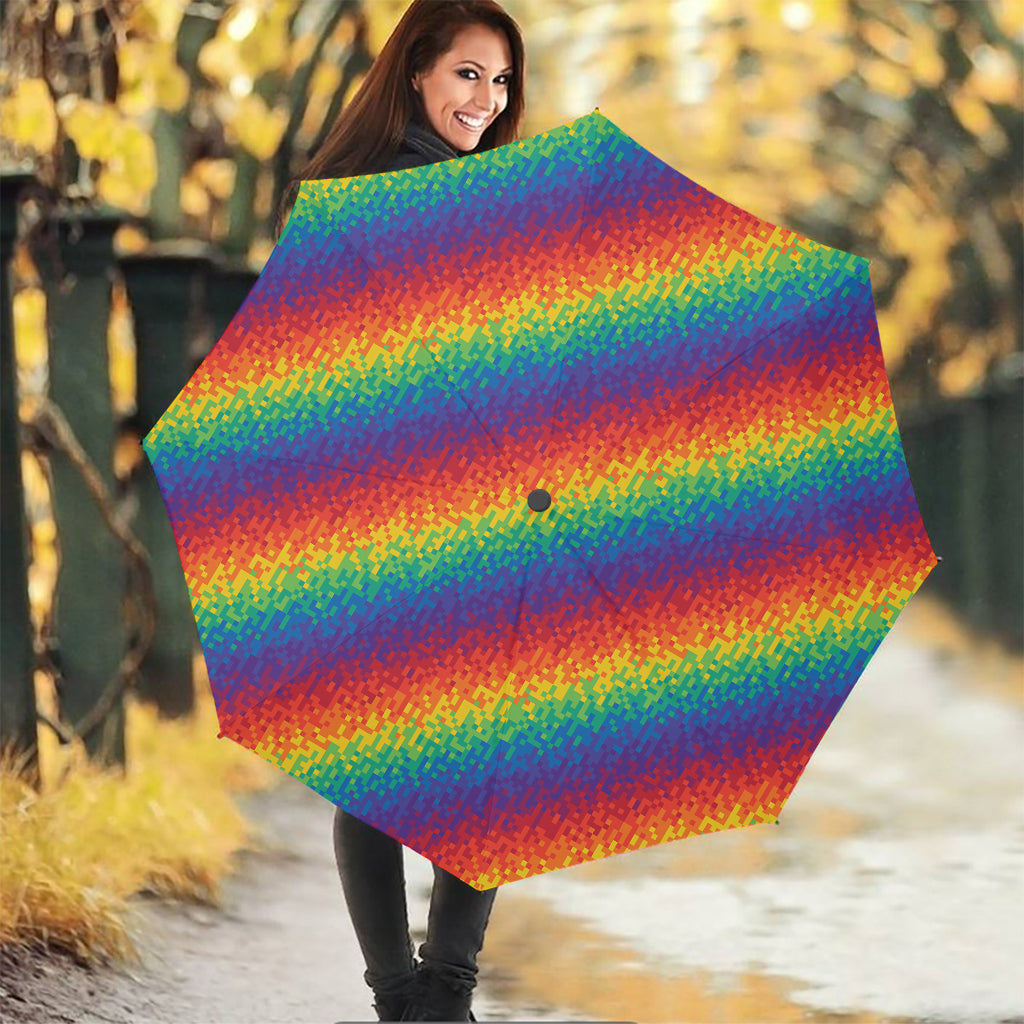 Pixel Rainbow Pattern Print Foldable Umbrella
