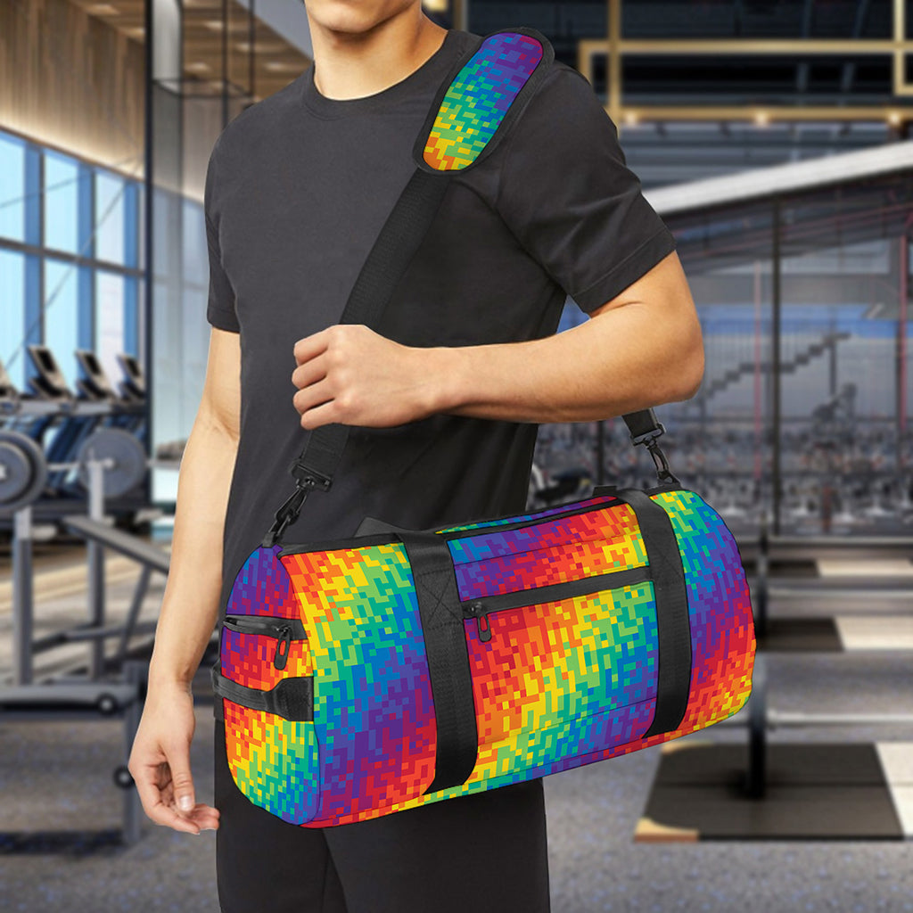 Pixel Rainbow Pattern Print Gym Bag