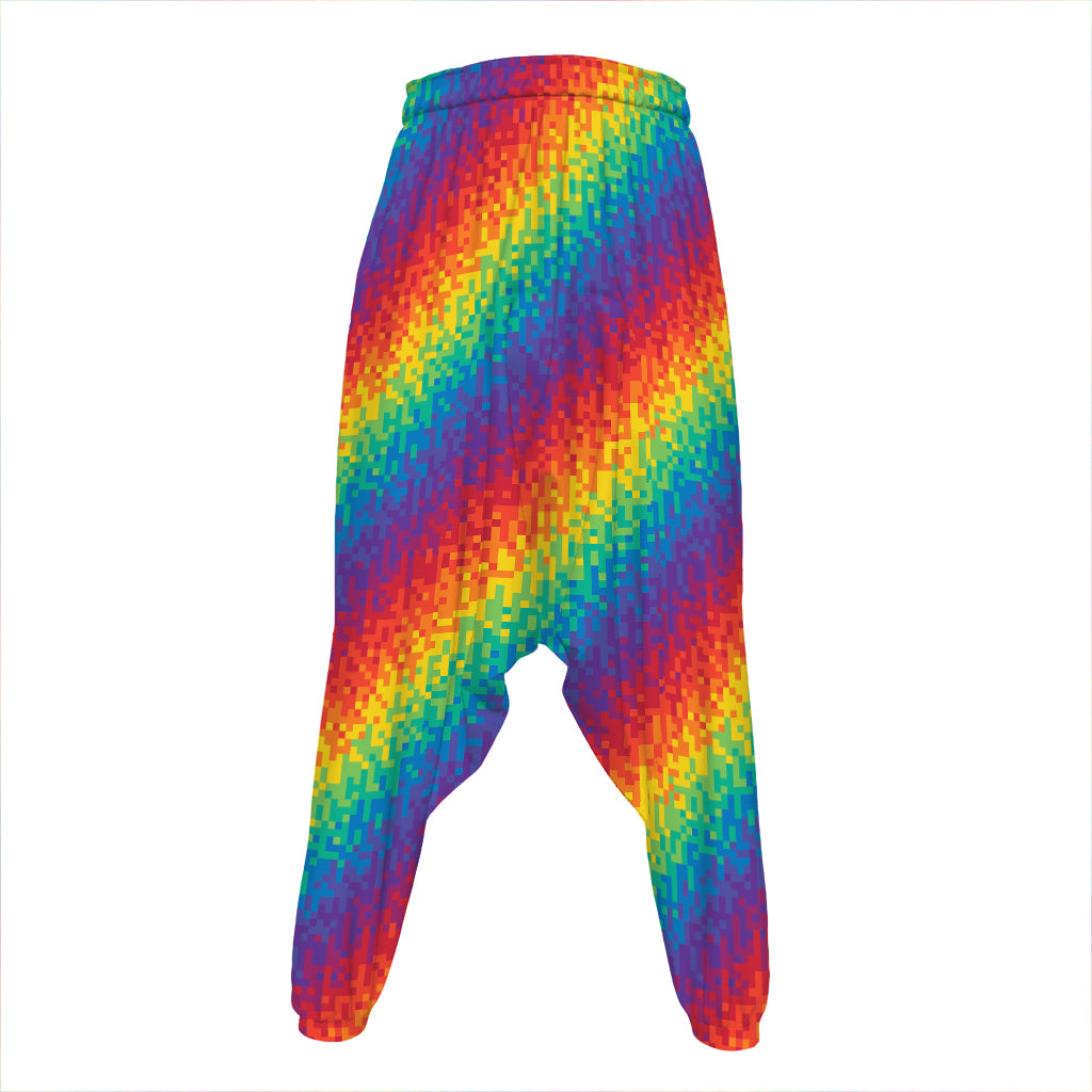 Pixel Rainbow Pattern Print Hammer Pants
