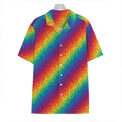 Pixel Rainbow Pattern Print Hawaiian Shirt