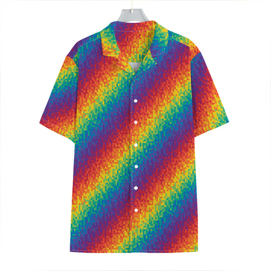 Pixel Rainbow Pattern Print Hawaiian Shirt