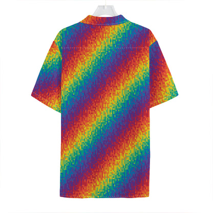 Pixel Rainbow Pattern Print Hawaiian Shirt
