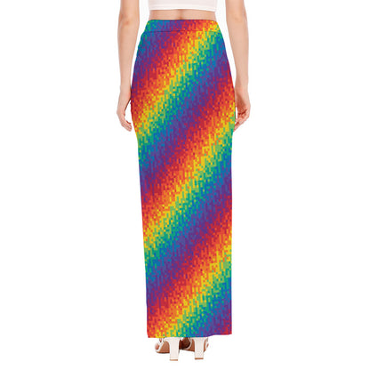 Pixel Rainbow Pattern Print High Slit Maxi Skirt