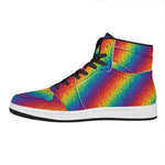 Pixel Rainbow Pattern Print High Top Leather Sneakers