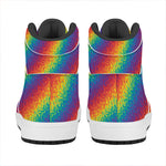 Pixel Rainbow Pattern Print High Top Leather Sneakers