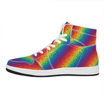 Pixel Rainbow Pattern Print High Top Leather Sneakers