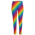 Pixel Rainbow Pattern Print High-Waisted Pocket Leggings